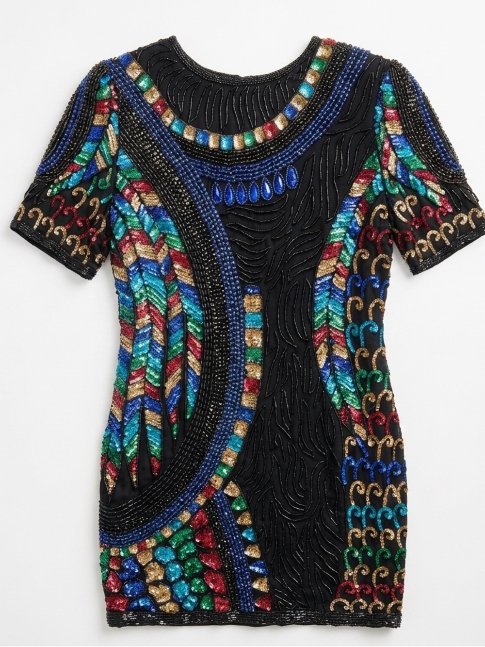 Unique europeen Vintage Beaded Sequin Statement Top Short Sleeve Evening Party
